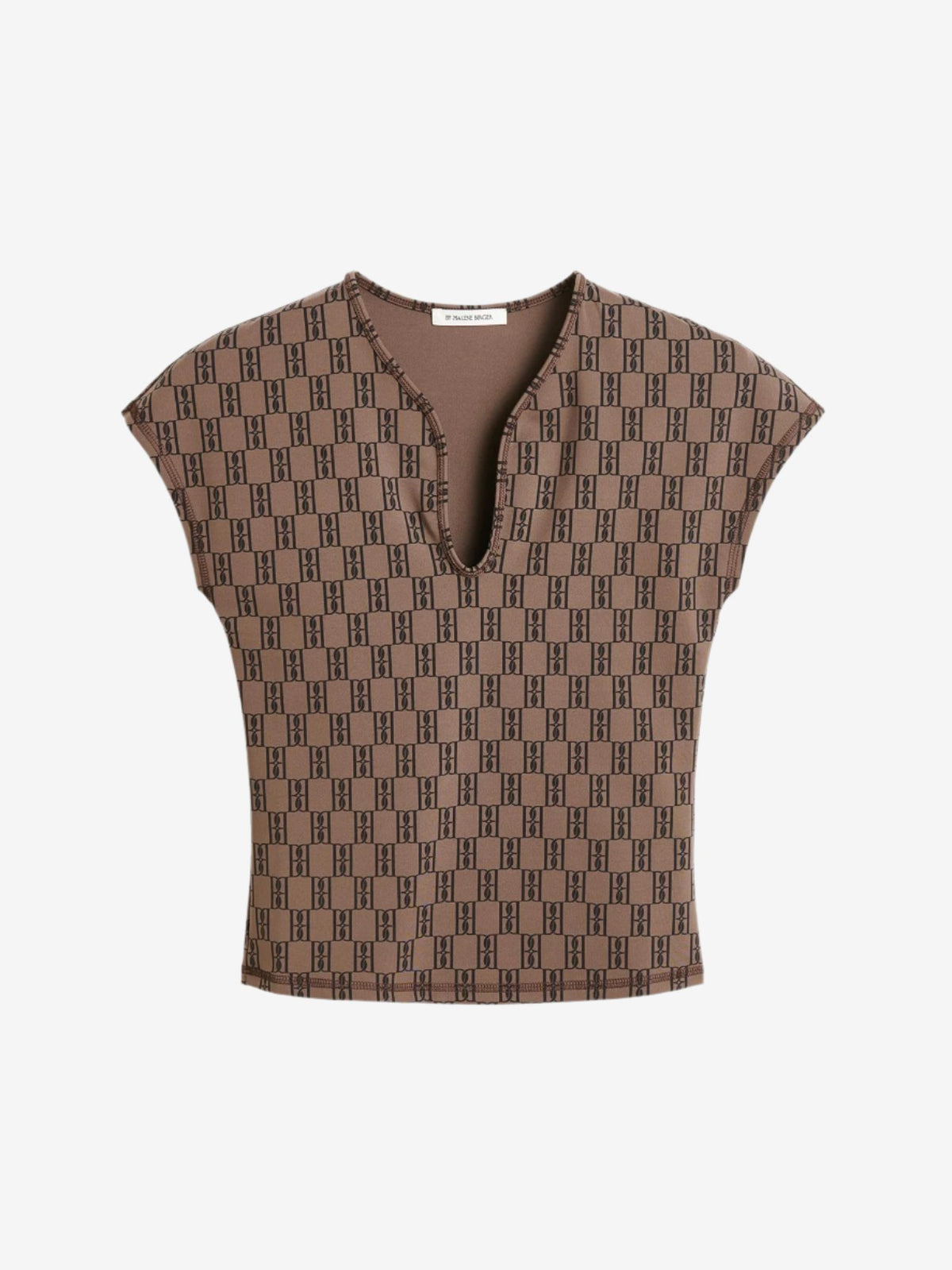 Brun treningstopp i resirkulert polyamid og elastan, V-utringning, slim fit, allover monogramprint