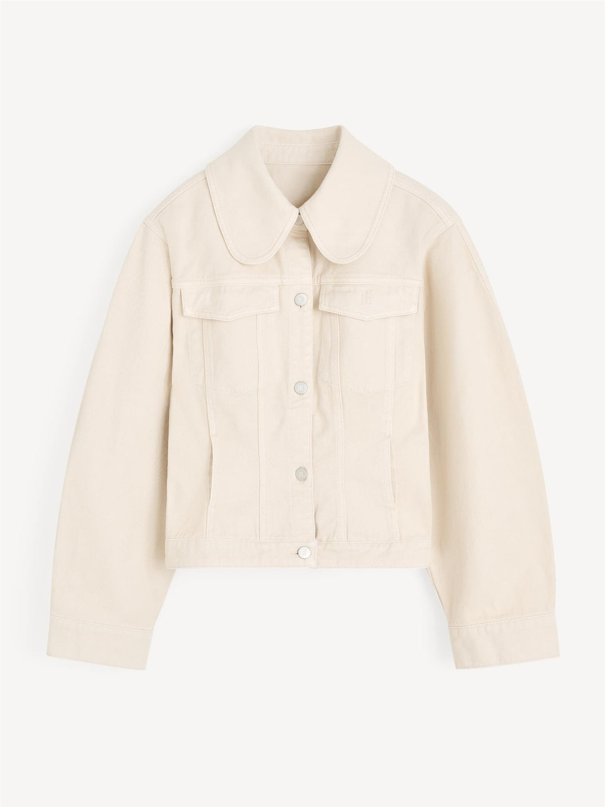 Beige jeans jakke i organisk bomull, klassisk snitt, monogramdetaljer