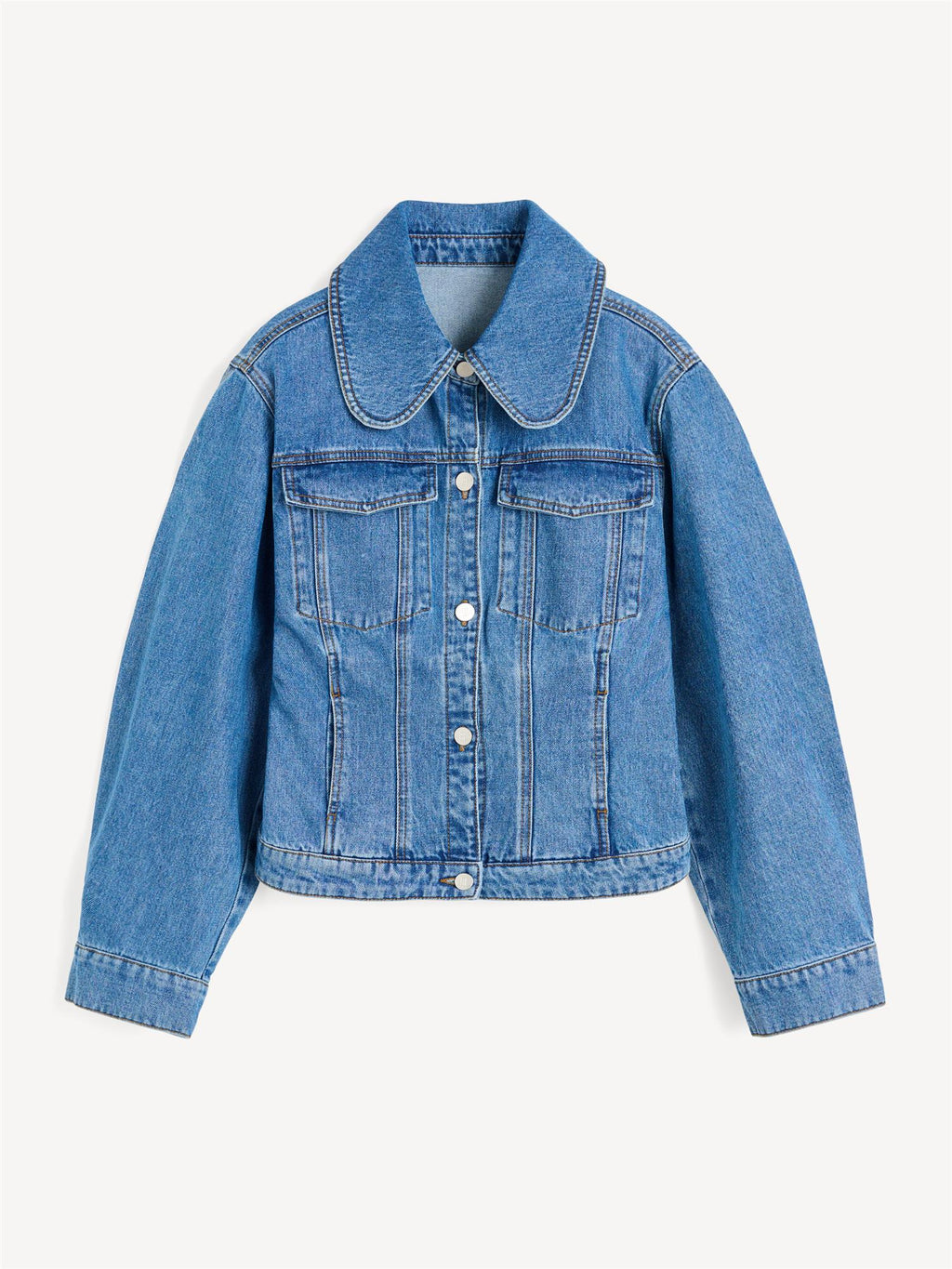 Blå jeans jakke i organisk bomull, klassisk snitt, monogramdetaljer
