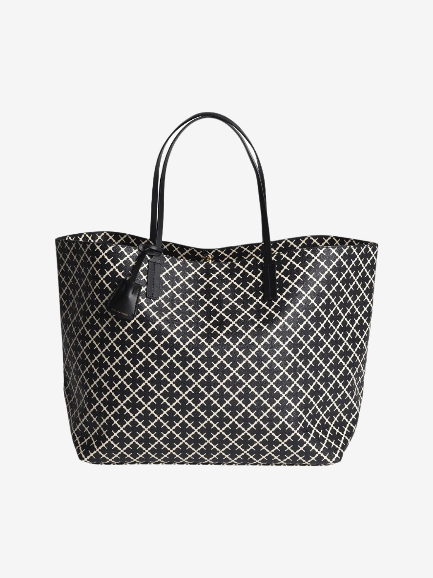 ABI TOTE veske i sort polyvinyl chloride med Signature Flower print og skinnhåndtak