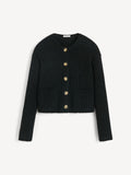 Sort CIERROU ribbestrikket cardigan i ull og mohair med lommer, synlige knapper i front og cropped lengde.
