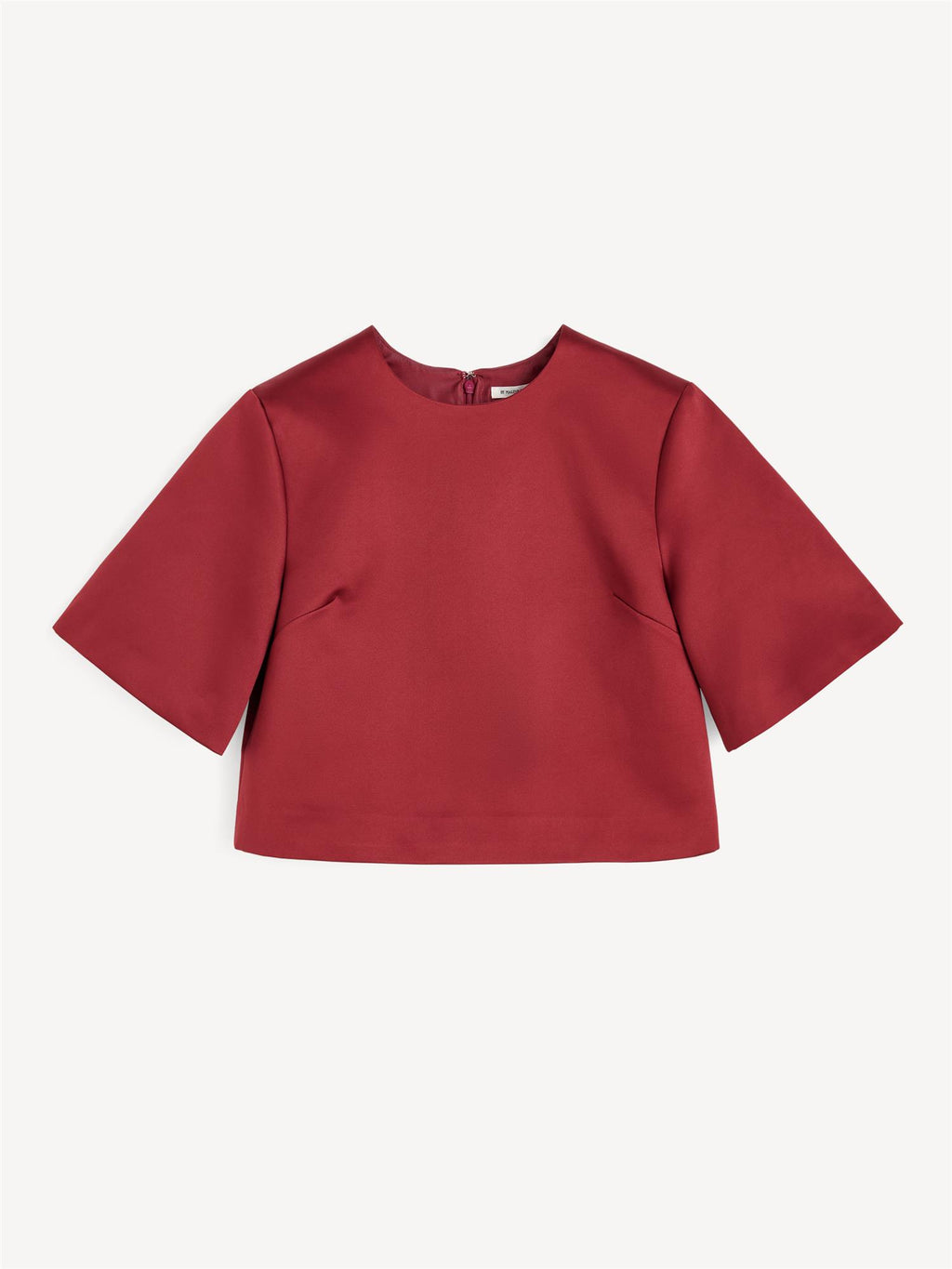 Burgunder HANIA topp fra By Malene Birger i polyester og organisk bomull, cropet lengde, rund hals og lange ermer.