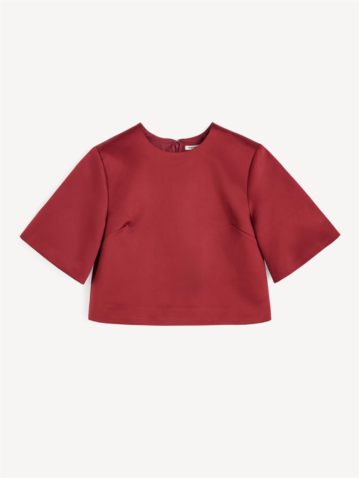 Burgunder HANIA topp fra By Malene Birger i polyester og organisk bomull, cropet lengde, rund hals og lange ermer.