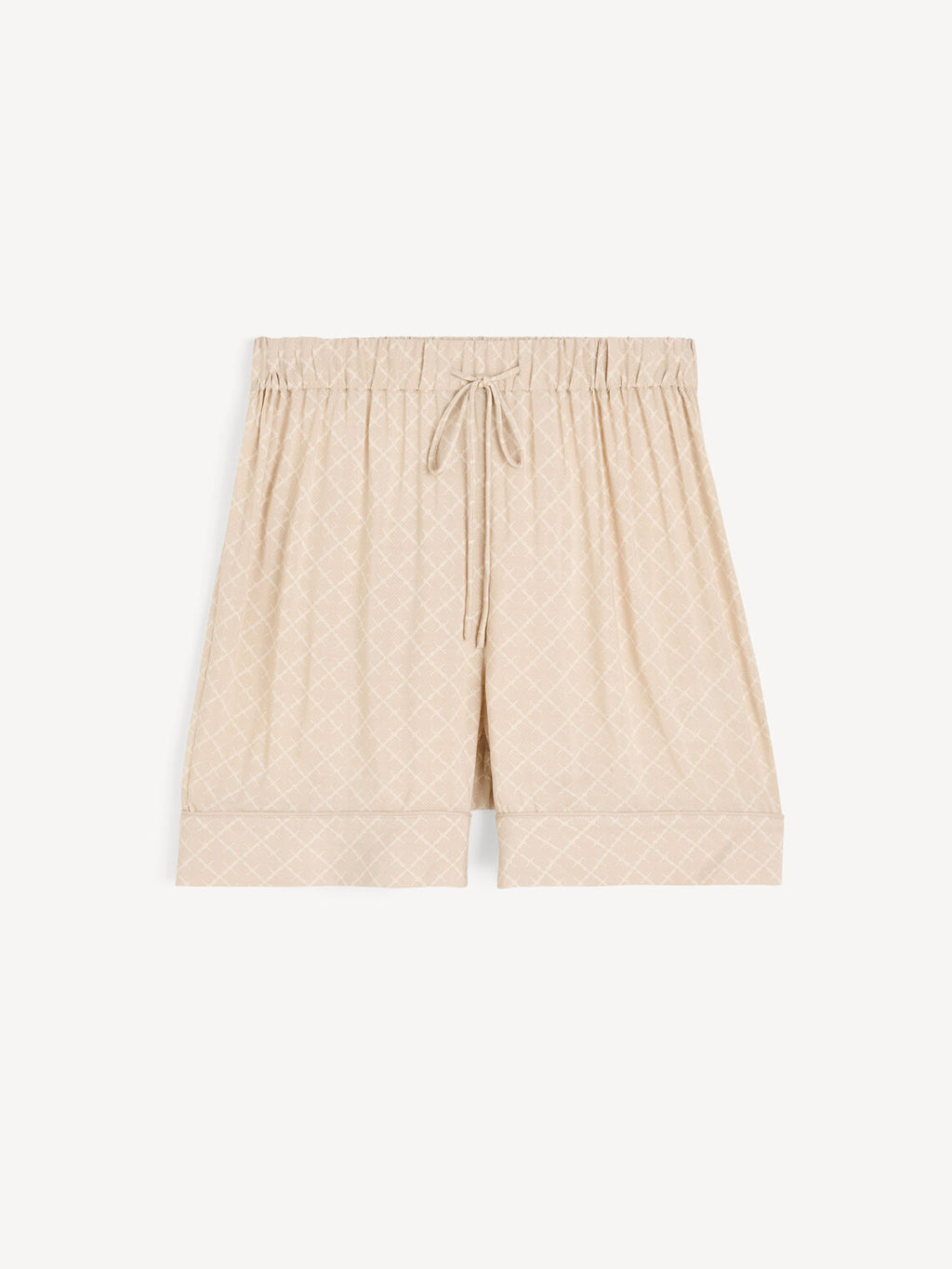 By Malene Birger LIANO shorts i beige viskose med Signatur Flower-print, los passform, elastisk linning med knyting og lommer i siden.