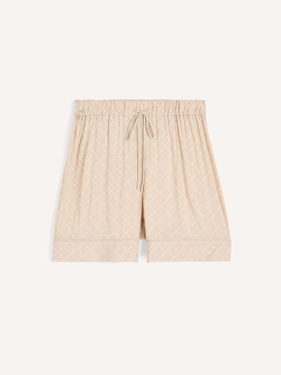 By Malene Birger LIANO shorts i beige viskose med Signatur Flower-print, los passform, elastisk linning med knyting og lommer i siden.