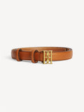 MARLOS belte i brunt kuskinn med gullfarget monogram-spenne, justerbart, 93 cm x 2 cm.
