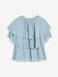 Lyseblå NINA chiffon bluse fra By Malene Birger i viskose, flerelags og halvtransparent med strikk i livet og maxi lengde.