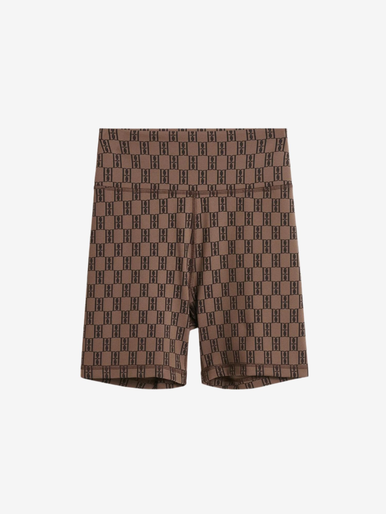By Malene Birger SIOLA treningsshorts i brun resirkulert polyamid og elastane, slim-fit passform med monogram-print og elastisk linning.