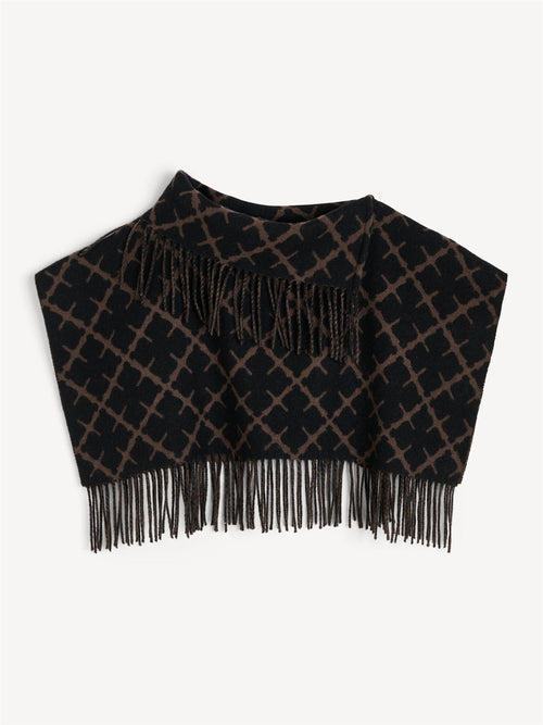 By Malene Birger TURTLOS rørformet hals i mørkebrun ull og kasjmir med Signatur Flower-mønster. Myk tekstur, vid nok til å brettes dobbelt.