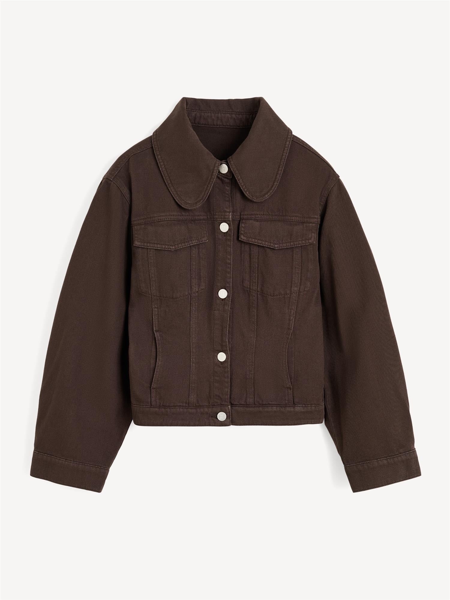 Mørkebrun jeans jakke i organisk bomull, klassisk snitt, monogramdetaljer