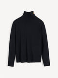 Sort høyhalset genser i 100% ull med polo-hals og slim fit – By Malene Birger