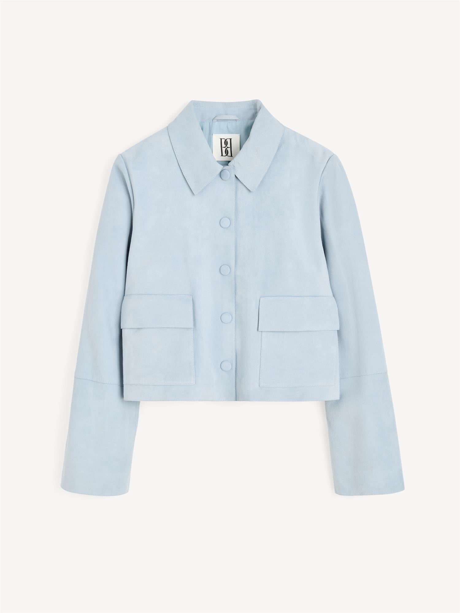 ANNIE Kort semsket skinnjakke Lyseblå