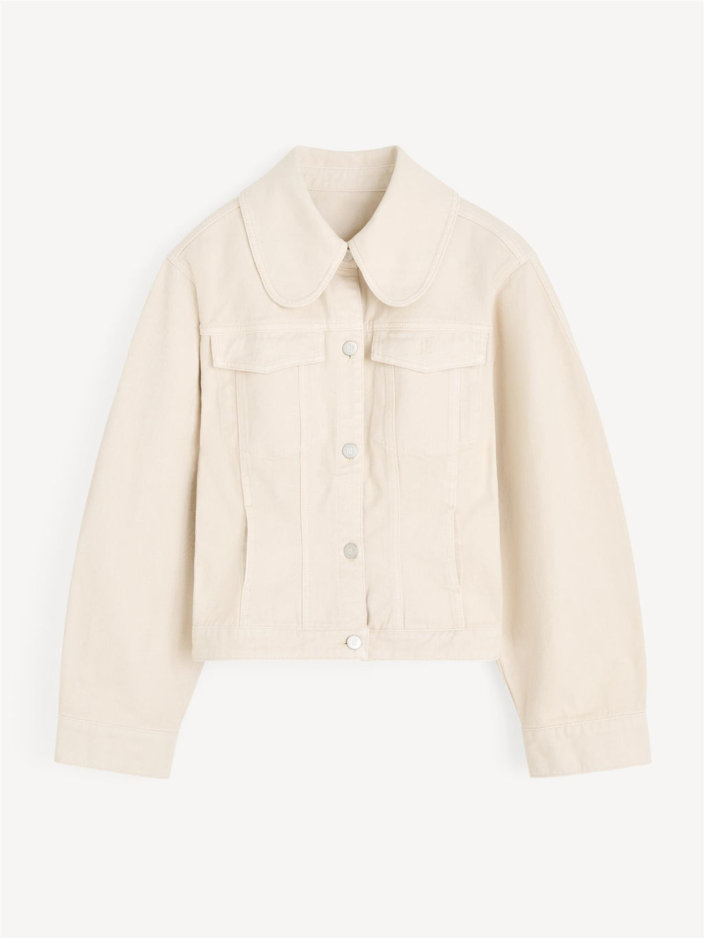 Beige jeans jakke i organisk bomull, klassisk snitt, monogramdetaljer