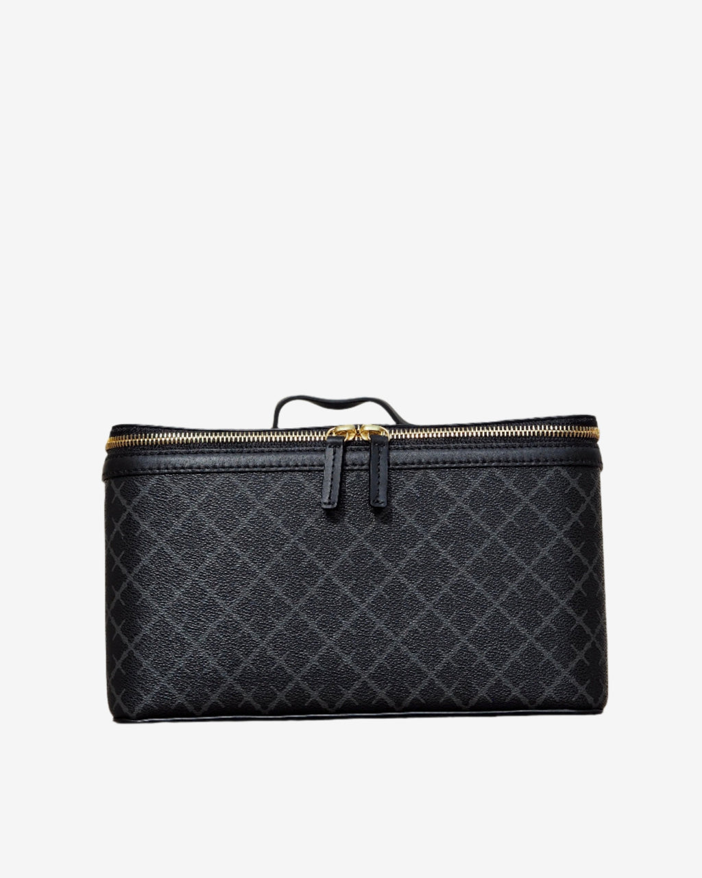 By Malene Birger Bae Beauty Box toalettmappe i mørkegrå, laget av polyvinylklorid med Signature Flower-print, med flere rom og en ekstra sminkepung.